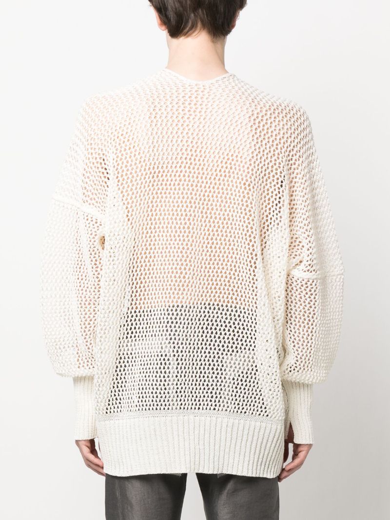 White Mesh Knit V-neck Jumper
