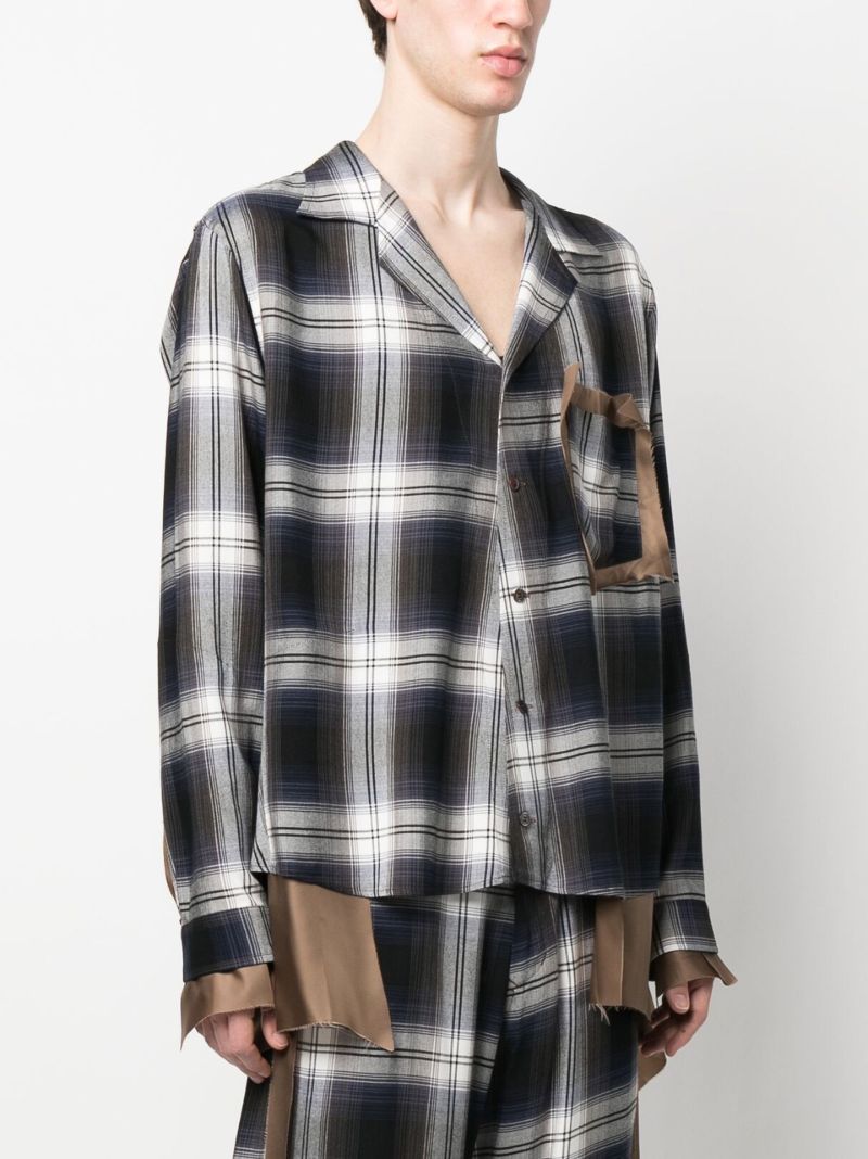 Blue Plaid Print Asymmetric Shirt