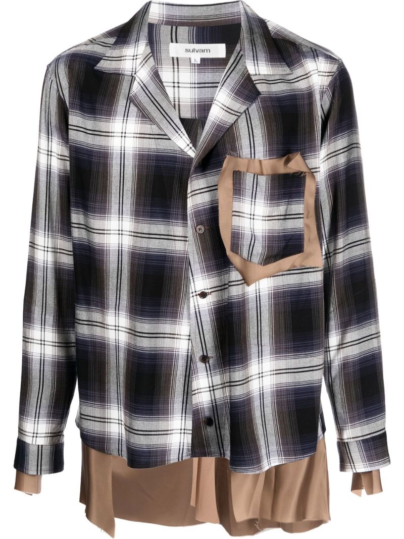 Blue Plaid Print Asymmetric Shirt