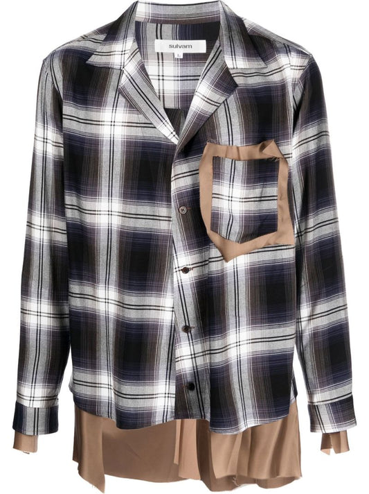 Blue Plaid Print Asymmetric Shirt