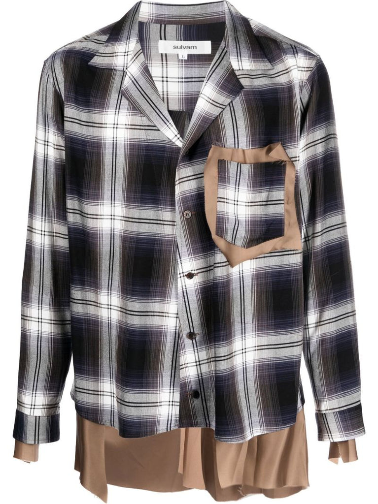 Blue Plaid Print Asymmetric Shirt