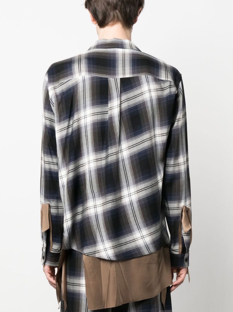 Blue Plaid Print Asymmetric Shirt