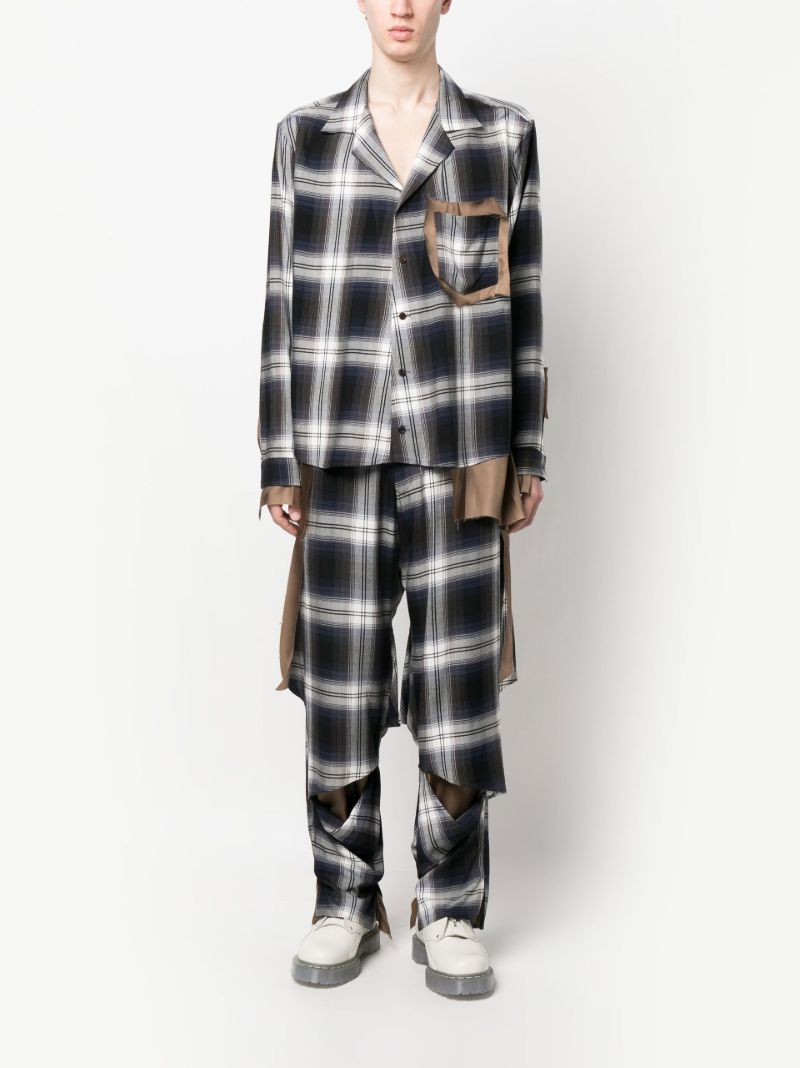 Blue Plaid Print Asymmetric Shirt