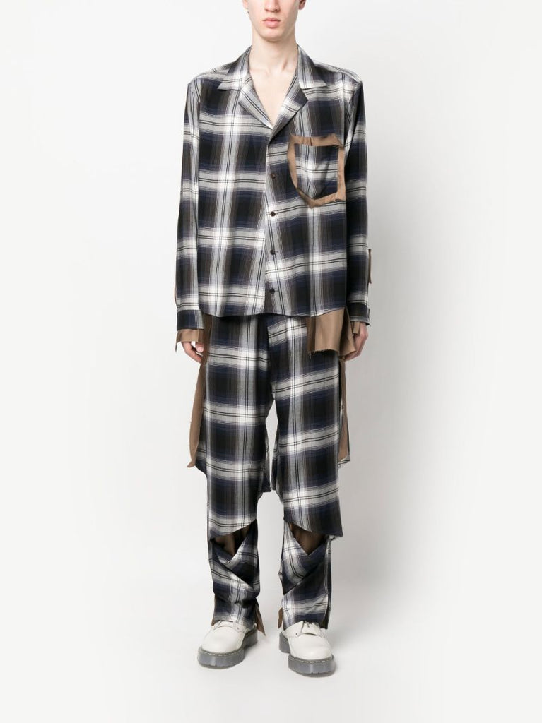 Blue Plaid Print Asymmetric Shirt