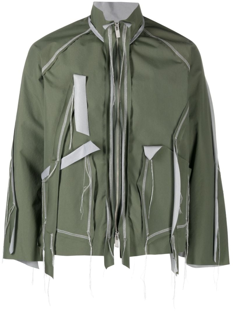 Green Cutting Zip Up Jacket
