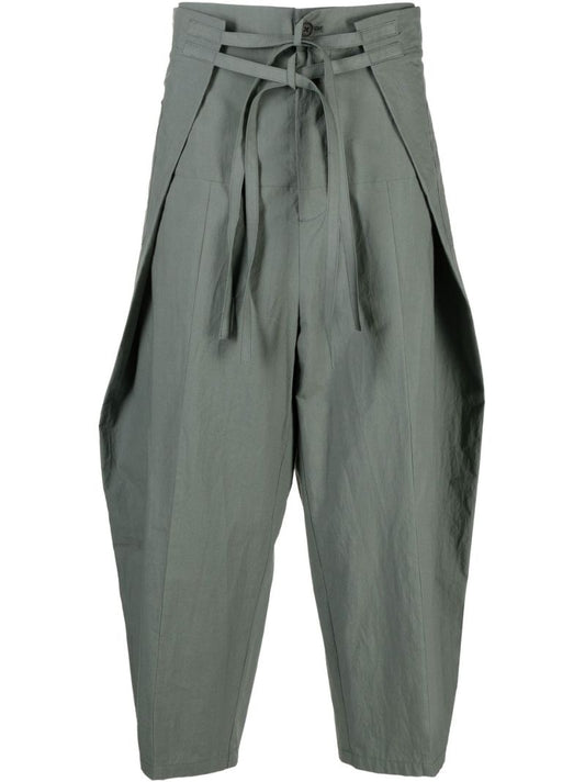 Green Wide-leg Wrap Trousers