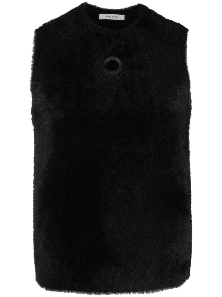 Black Eyelet-trim Fleece Vest Top