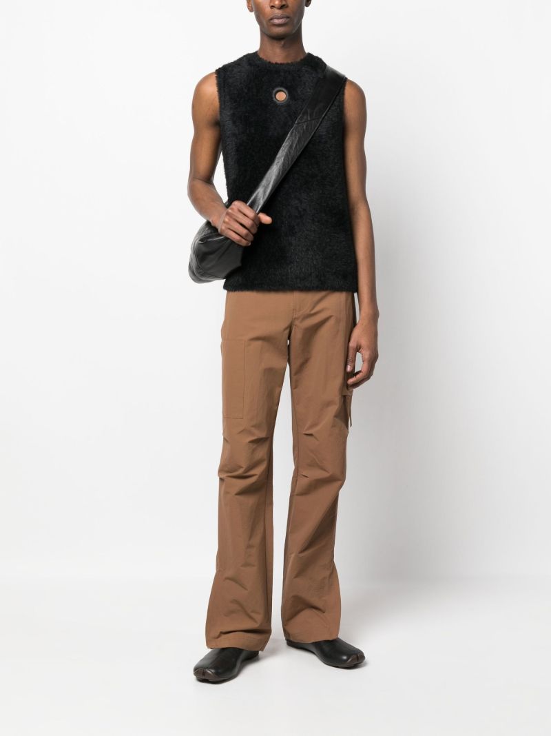 Black Eyelet-trim Fleece Vest Top
