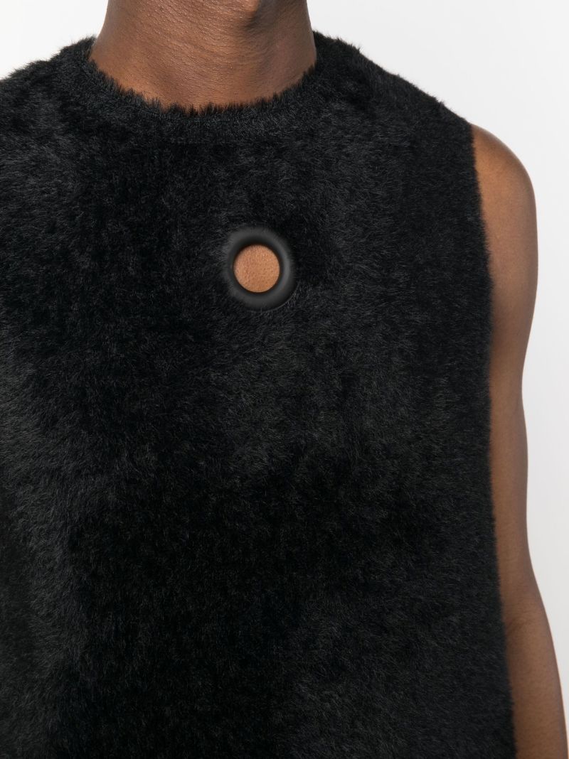 Black Eyelet-trim Fleece Vest Top