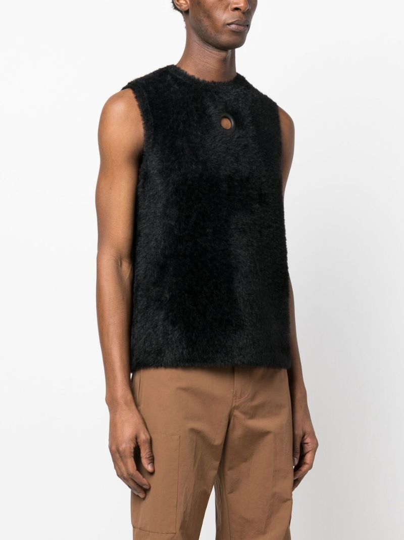 Black Eyelet-trim Fleece Vest Top