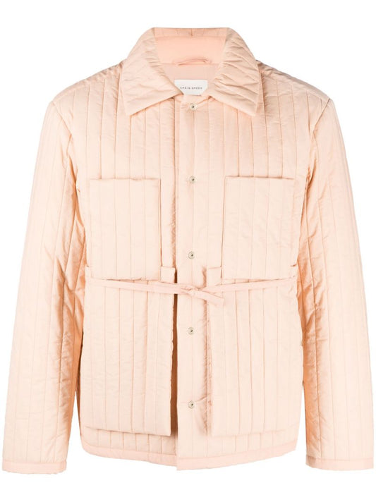 Orange Quilted Tied-waist Jacket