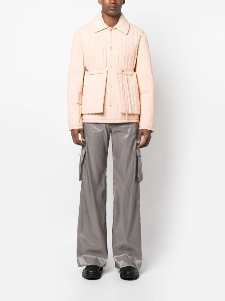 Orange Quilted Tied-waist Jacket