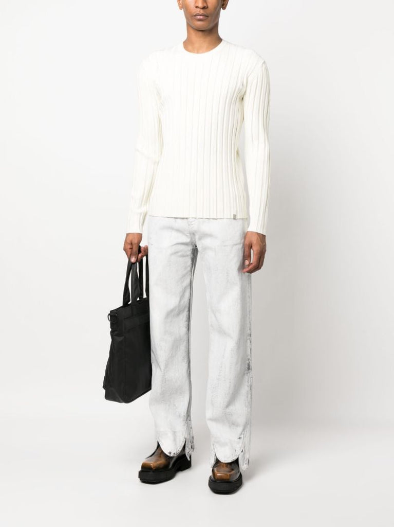 White Ribbed Knit Jumper