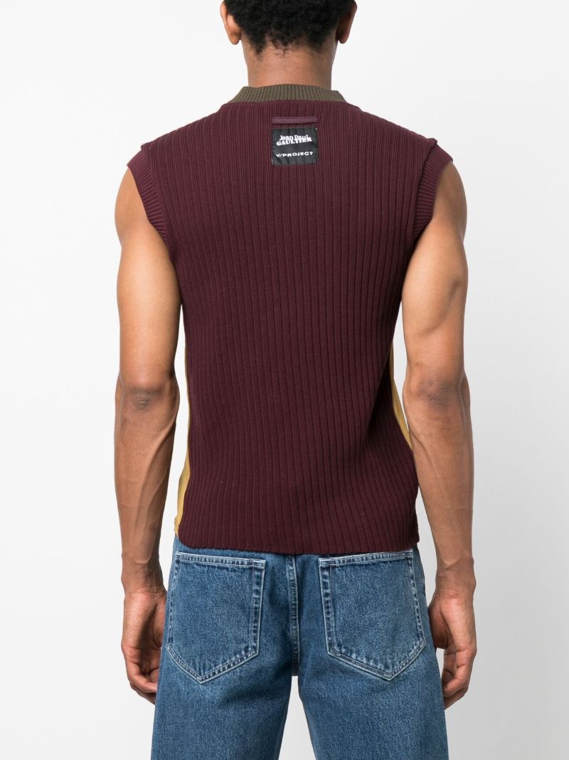 Brown Trompe L'oeil Argyle Knitted Top