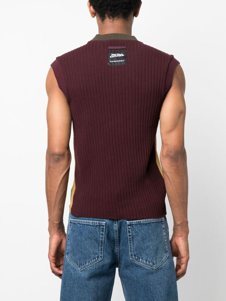 Brown Trompe L'oeil Argyle Knitted Top