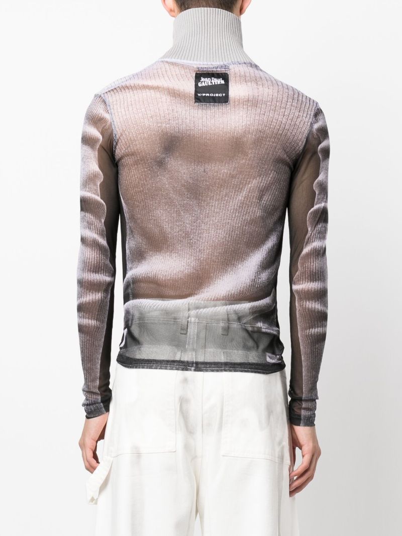 X Jean Paul Gaultier Grey Trompe L'oeil Turtleneck Top