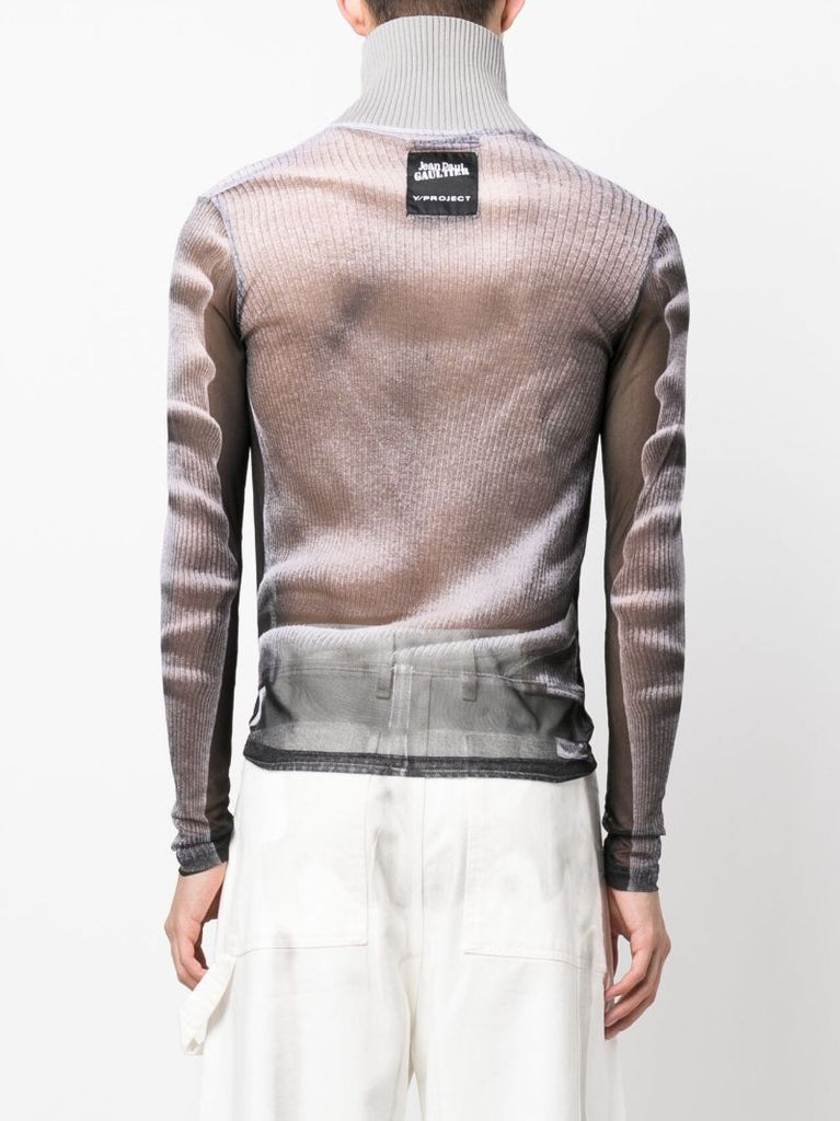 X Jean Paul Gaultier Grey Trompe L'oeil Turtleneck Top