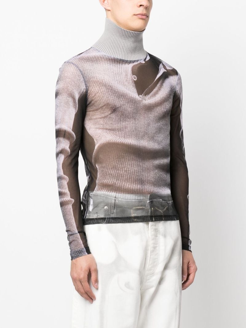 X Jean Paul Gaultier Grey Trompe L'oeil Turtleneck Top