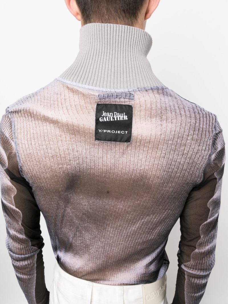 X Jean Paul Gaultier Grey Trompe L'oeil Turtleneck Top