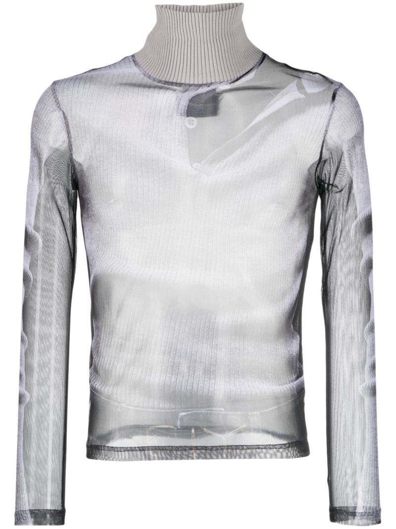 X Jean Paul Gaultier Grey Trompe L'oeil Turtleneck Top