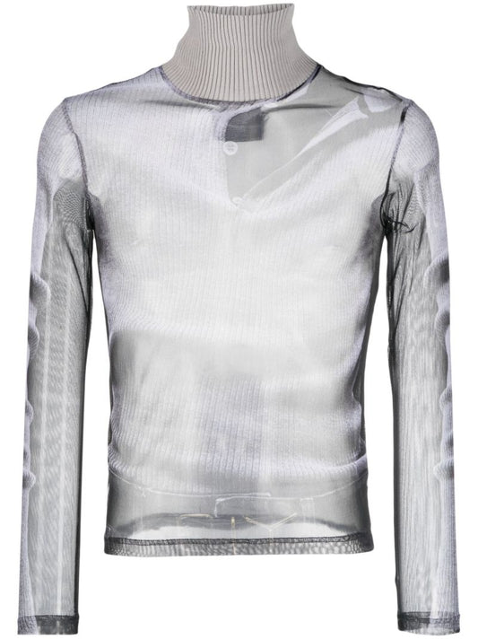 X Jean Paul Gaultier Grey Trompe L'oeil Turtleneck Top