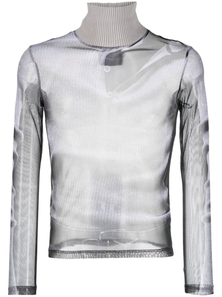 X Jean Paul Gaultier Grey Trompe L'oeil Turtleneck Top