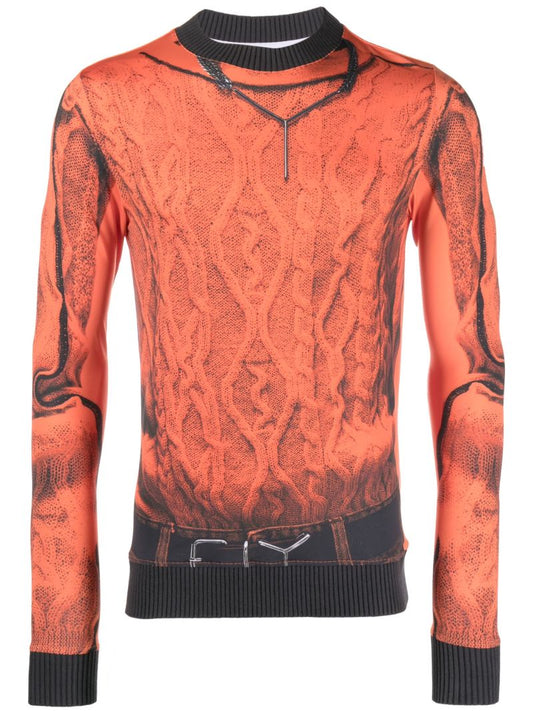 X Jean Paul Gaultier Orange Trompe L'oeil Print Sweatshirt