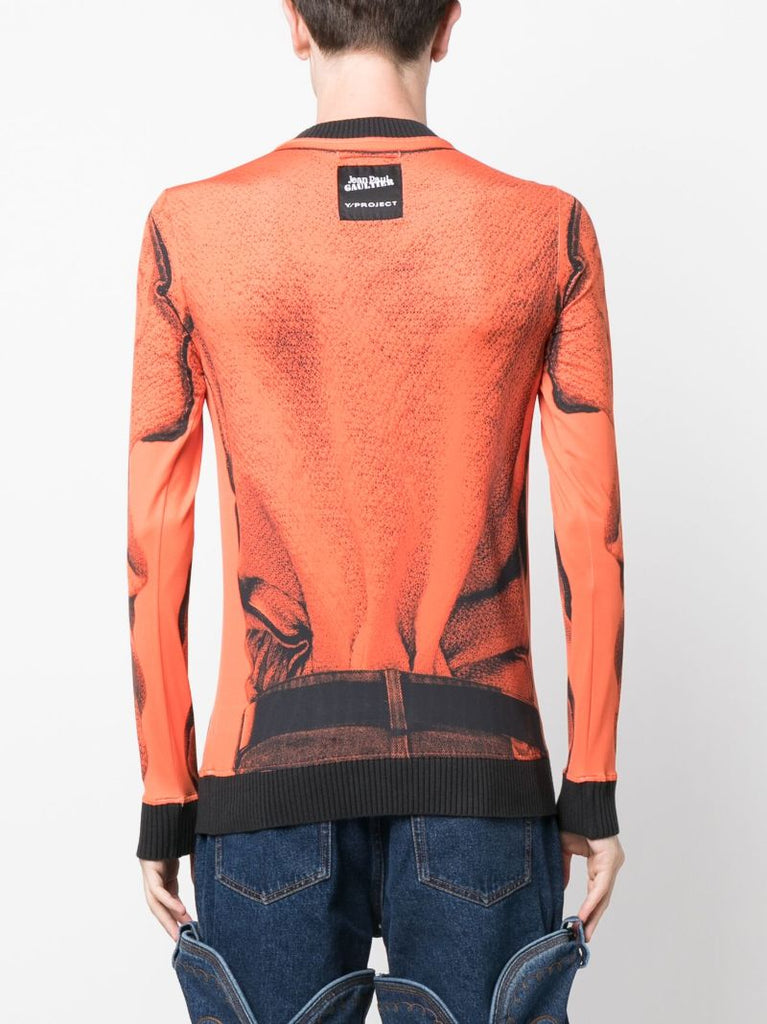 X Jean Paul Gaultier Orange Trompe L'oeil Print Sweatshirt
