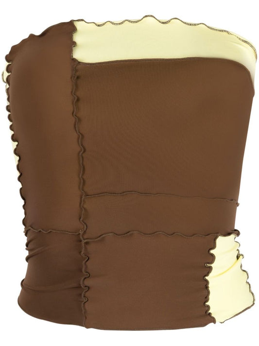 Brown Panelled Bandeau Top