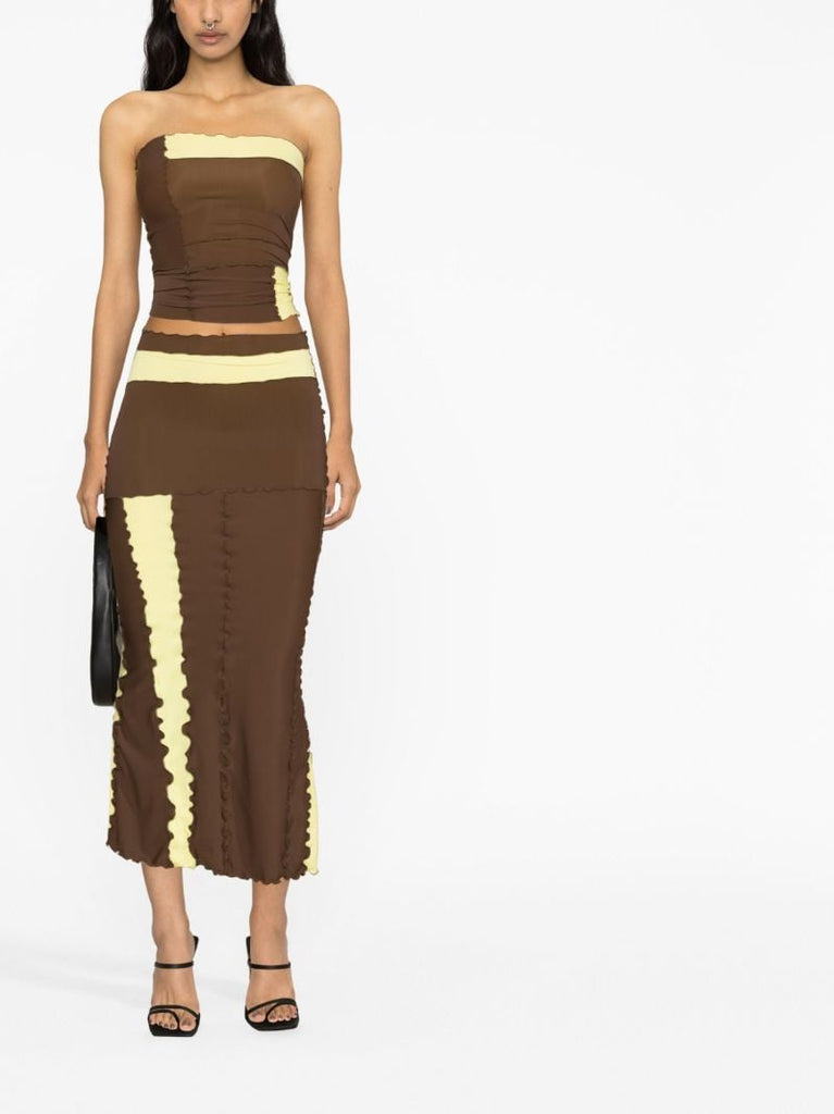 Brown Panelled Bandeau Top