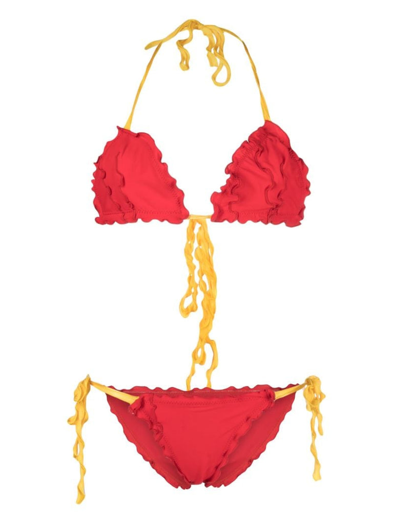 Red Ruffle String Tie Bikini