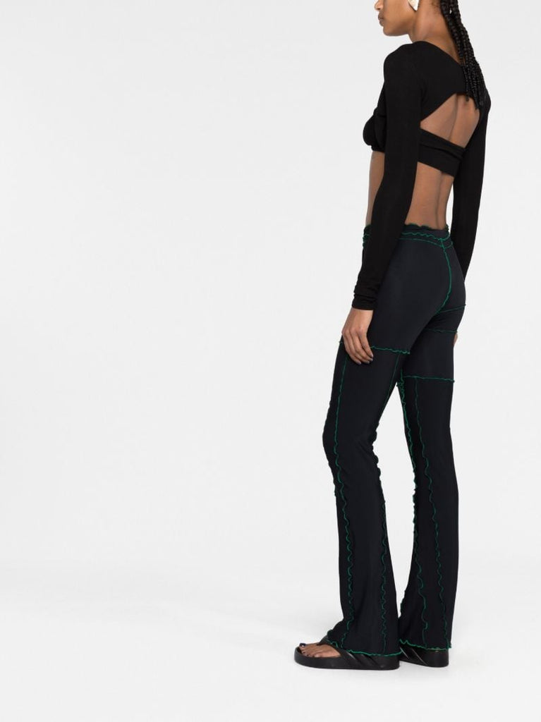 Black Patchwork Flared Trousers