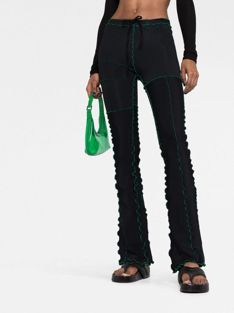Black Patchwork Flared Trousers