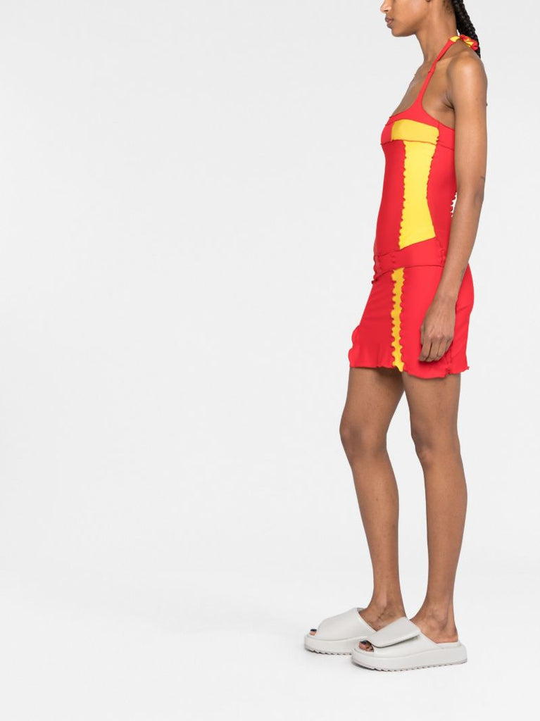 Red Patchwork Halterneck Mini Dress