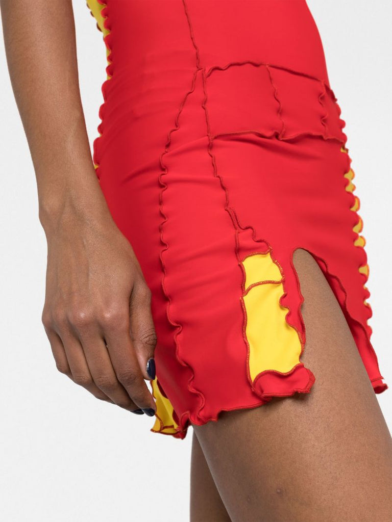 Red Patchwork Halterneck Mini Dress
