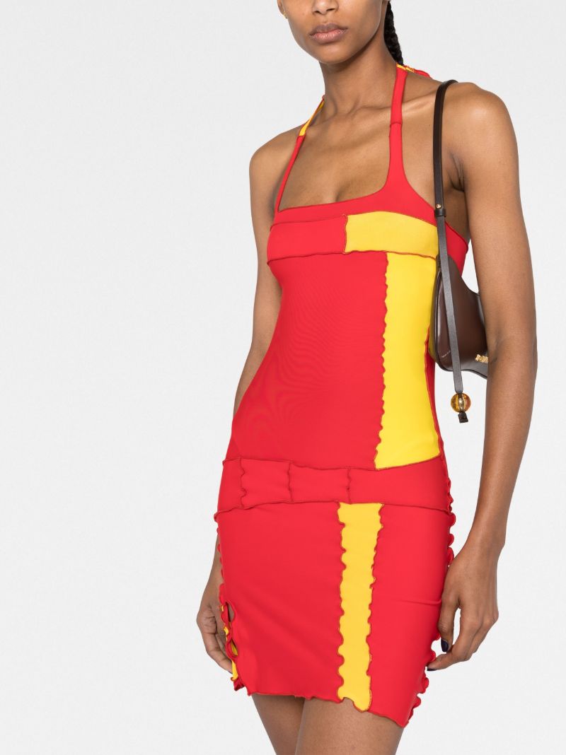 Red Patchwork Halterneck Mini Dress