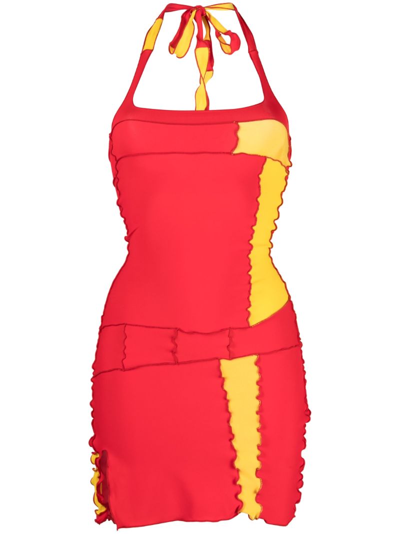 Red Patchwork Halterneck Mini Dress