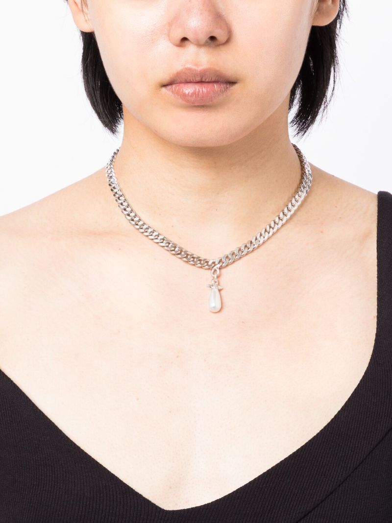 Sterling Silver Chunky Chain Drop Pendant Necklace
