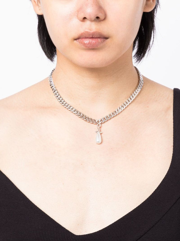 Sterling Silver Chunky Chain Drop Pendant Necklace