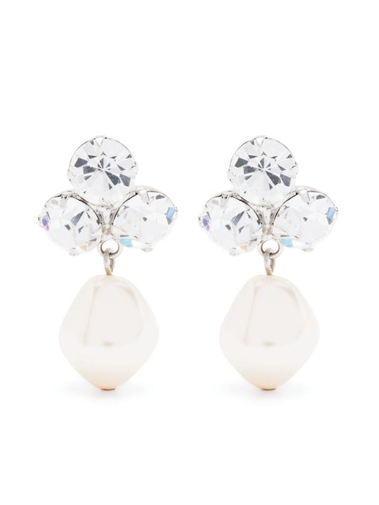Silver-tone Tatiana Crystal and Pearl Drop Earrings