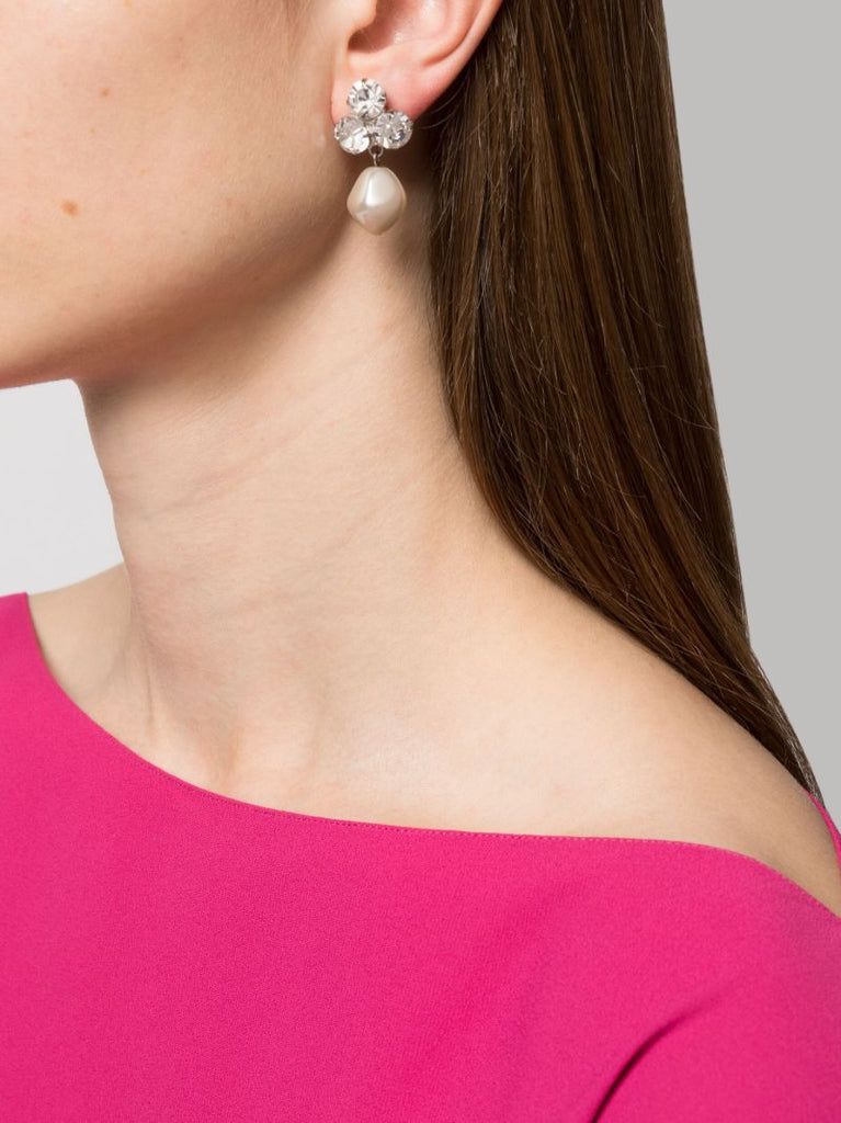 Silver-tone Tatiana Crystal and Pearl Drop Earrings