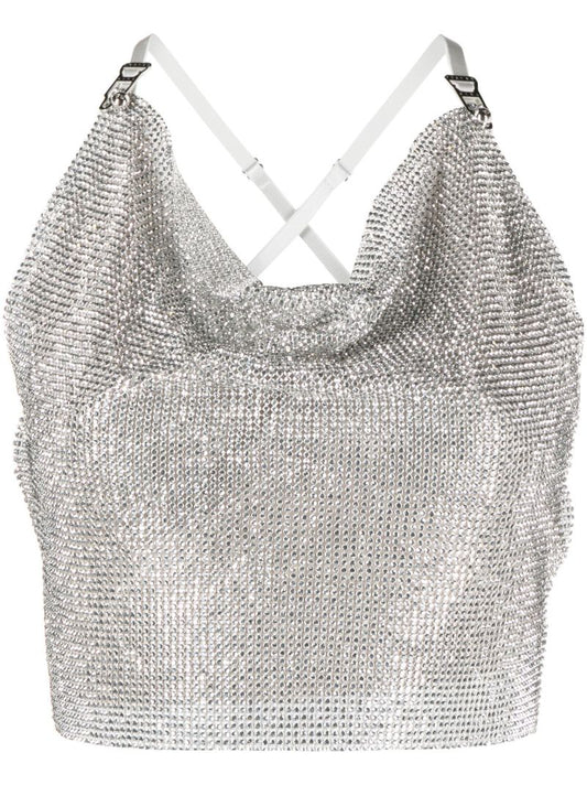 Silver-tone Bambi Chain Mail Rhinestone Top