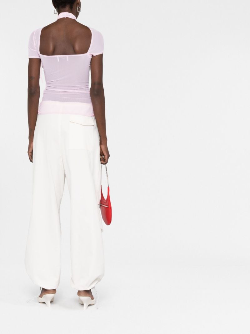Pink Asymmetric Draped Mesh Top