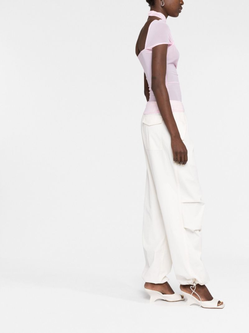 Pink Asymmetric Draped Mesh Top