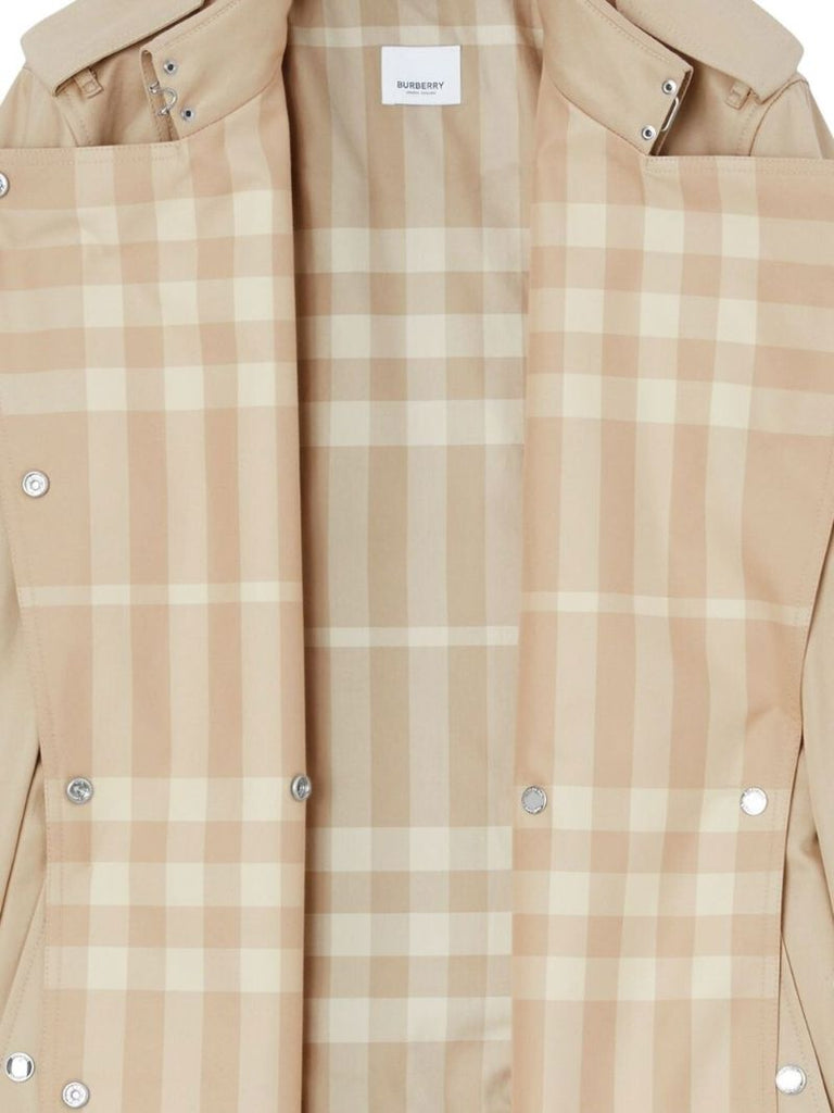 Neutral Check Panel Cotton Gabardine Trench Coat