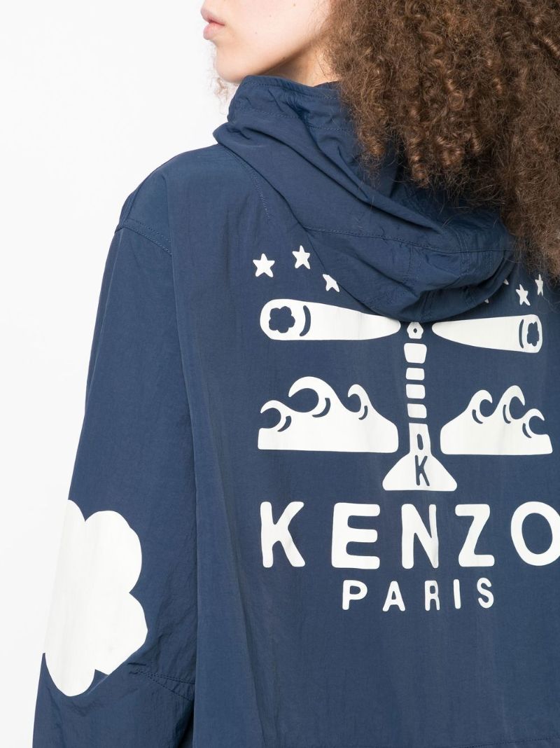 Blue Sailor Logo Print Windbreaker