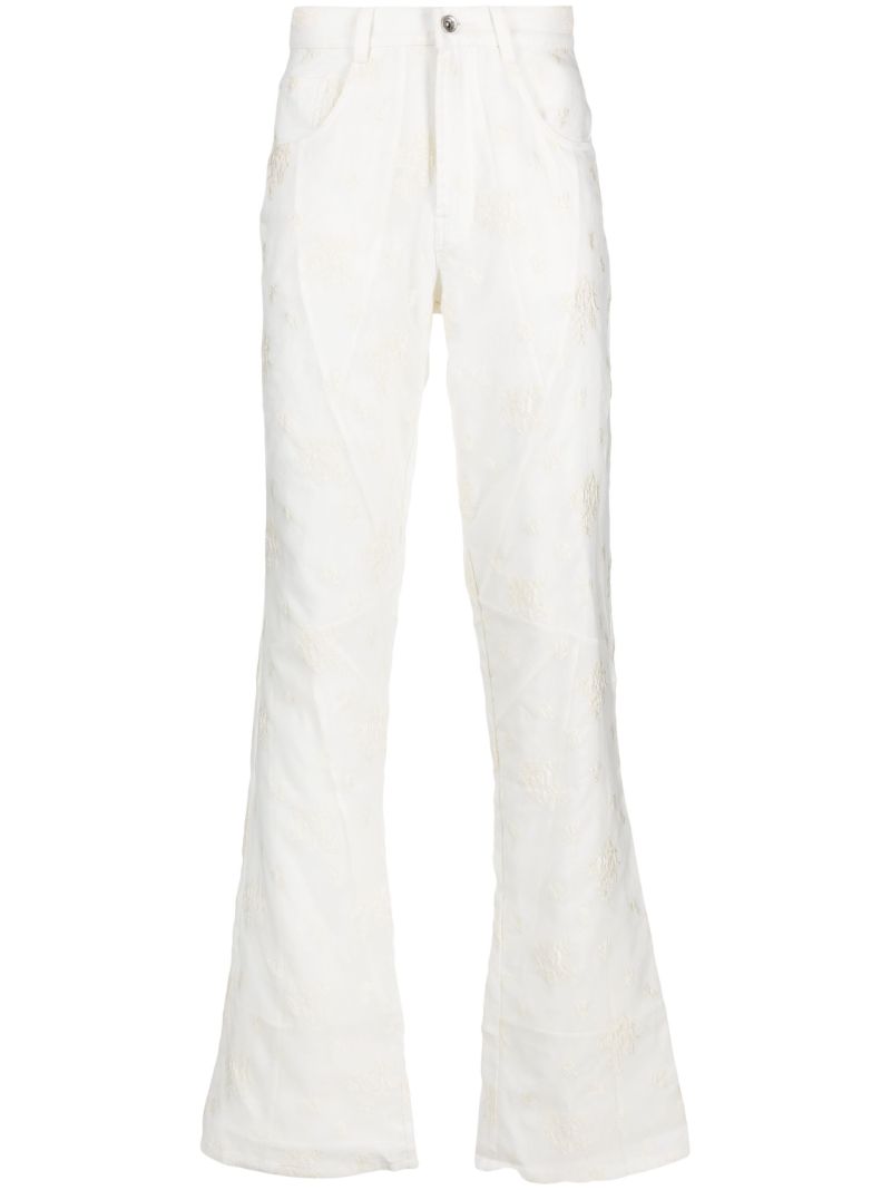 White Cloud Embroidered Wide Leg Trousers
