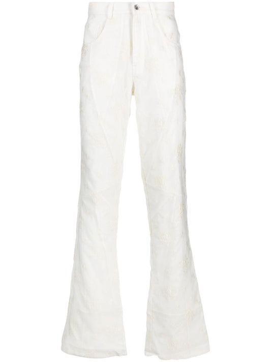 White Cloud Embroidered Wide Leg Trousers