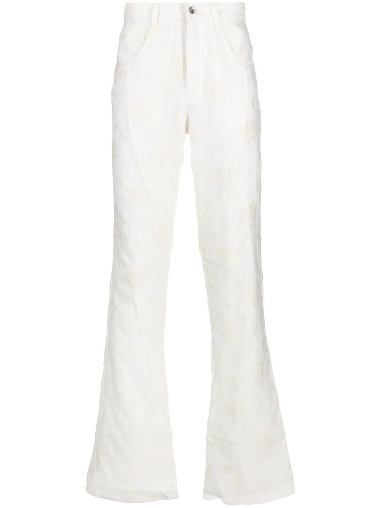 White Cloud Embroidered Wide Leg Trousers