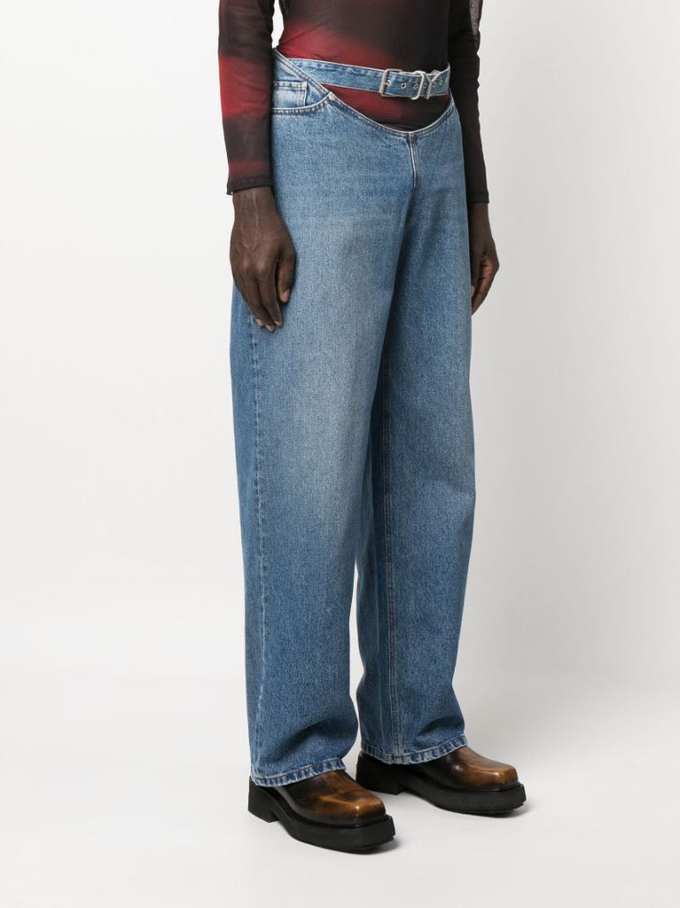 Blue Y Belt Arc Straight-leg Jeans